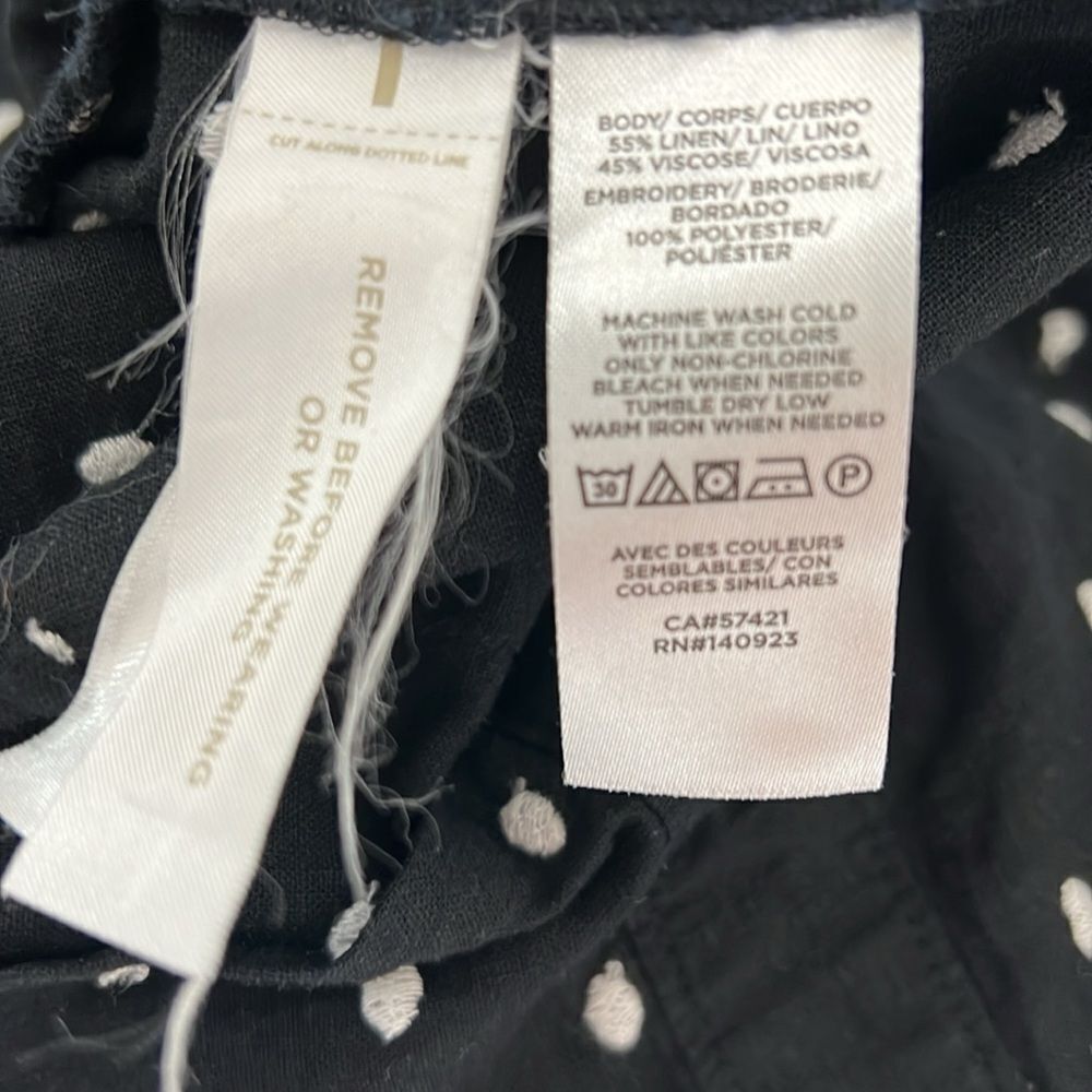 Loft Shorts Romper Sz 10 Black White Embroidered Polka Dot 55% Linen 45% Viscose - Picture 10 of 11